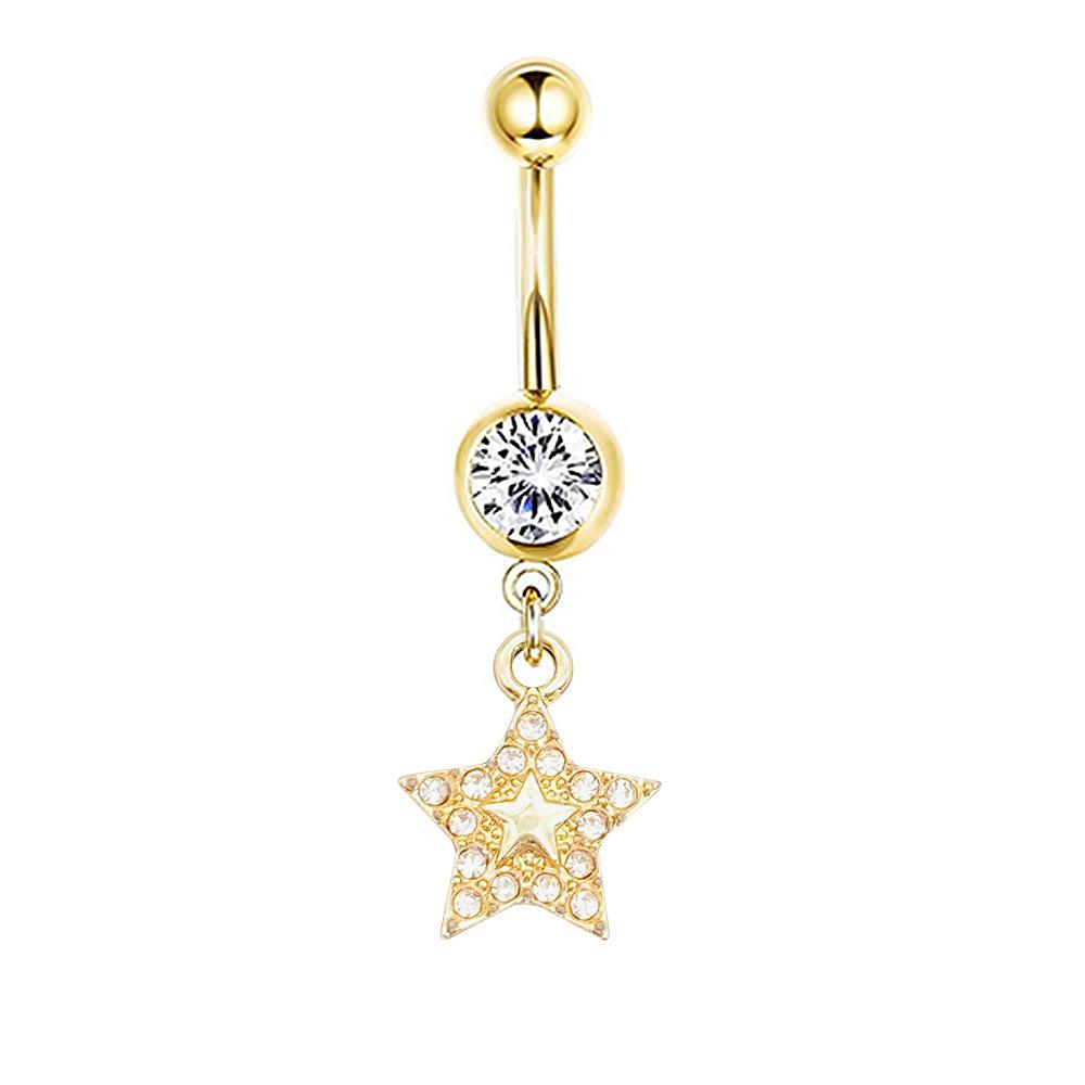 1Pcs Stainless Steel Long Navel Nail Butterfly Heart Five-pointed Star Pendant Navel Ring Piercing Jewelry