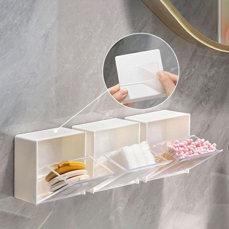 Bathroom Wall-mounted Flip Storage Box, Suitable for Cotton Swabs, Hair Bands, Lipsticks, Small Items Classification Storage Box