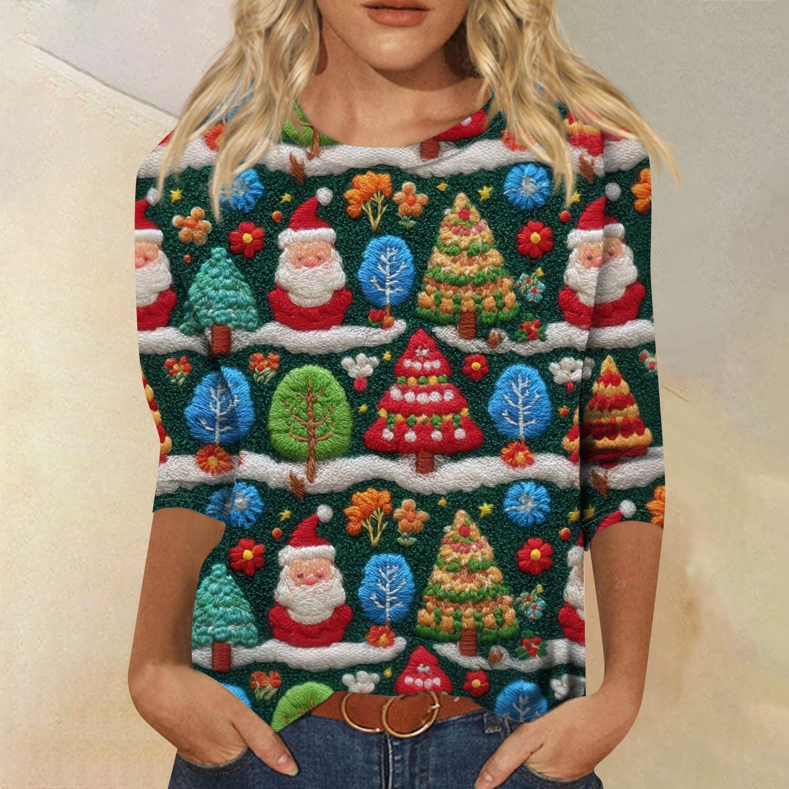 

Женская модная повседневная свободная футболка с круглым вырезом и рукавами 3/4 с принтом, женский топ L