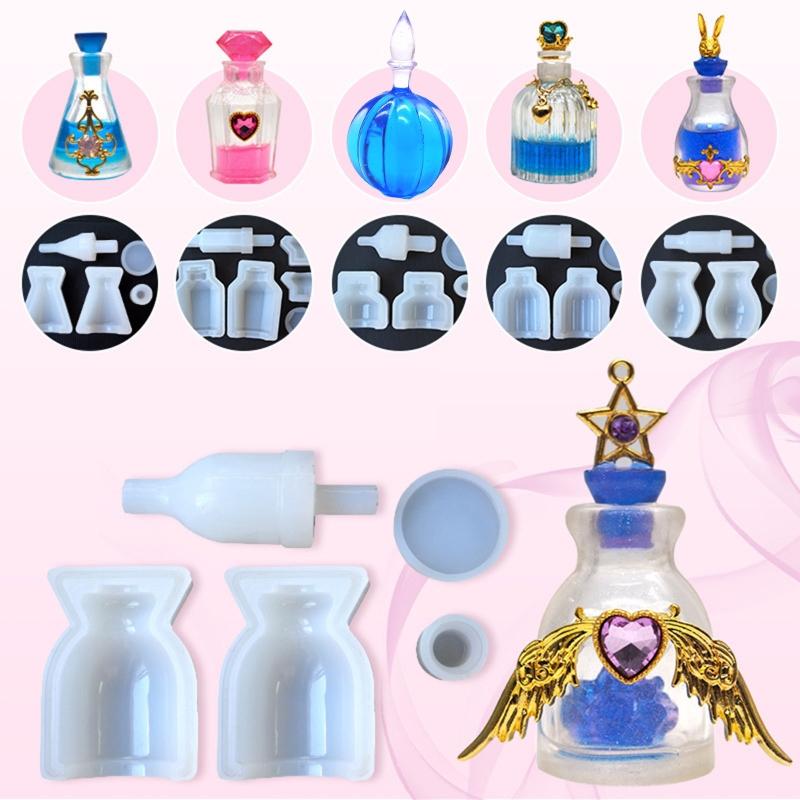 Bottle Resin Mold Storage Bottle and Stopper Resin Mold Jars Silicone Epoxy Mold for DIY Perfume Liquid Container Crafts