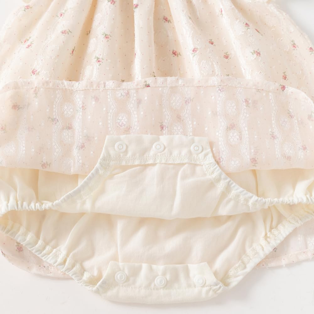 Jaydyequ Baby Girl's Bodysuit, Short Sleeve Summer Coverall Romper, Floral Print, Beige, 90cm, Perfect for Newborns, Shrine Visits, Shichi-Go-San, Bir