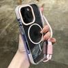 Wrist Strap Transparent Magnetic Phone Case for iPhone 14 15 16 Plus 11 12 13 16 Pro Max Magsafe Clear Charging Shockproof Cover