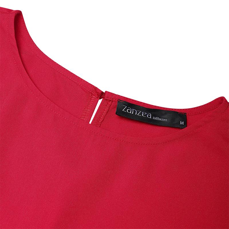 ZANZEA Women Casual Round Neck Solid Color Loose Long Sleeve Blouse