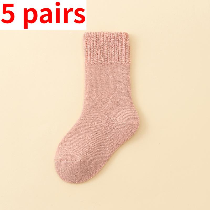 

5 пар осенне-зимних теплых хлопковых носков с махровым ворсом и толстым плюшевым утеплителем L (9-12 Year) розовый