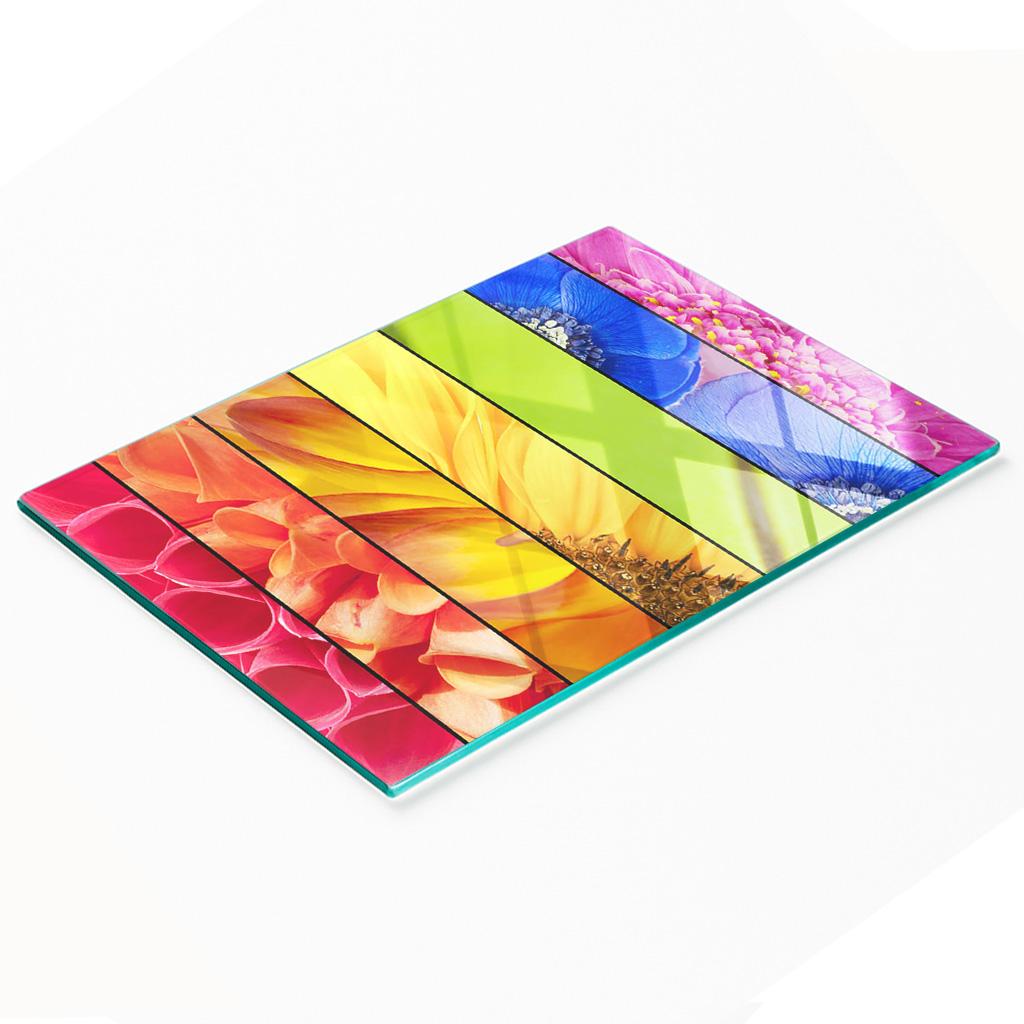 Glass Decorative Serving Board for Snacks Colorful Flowers 80X52 Cm