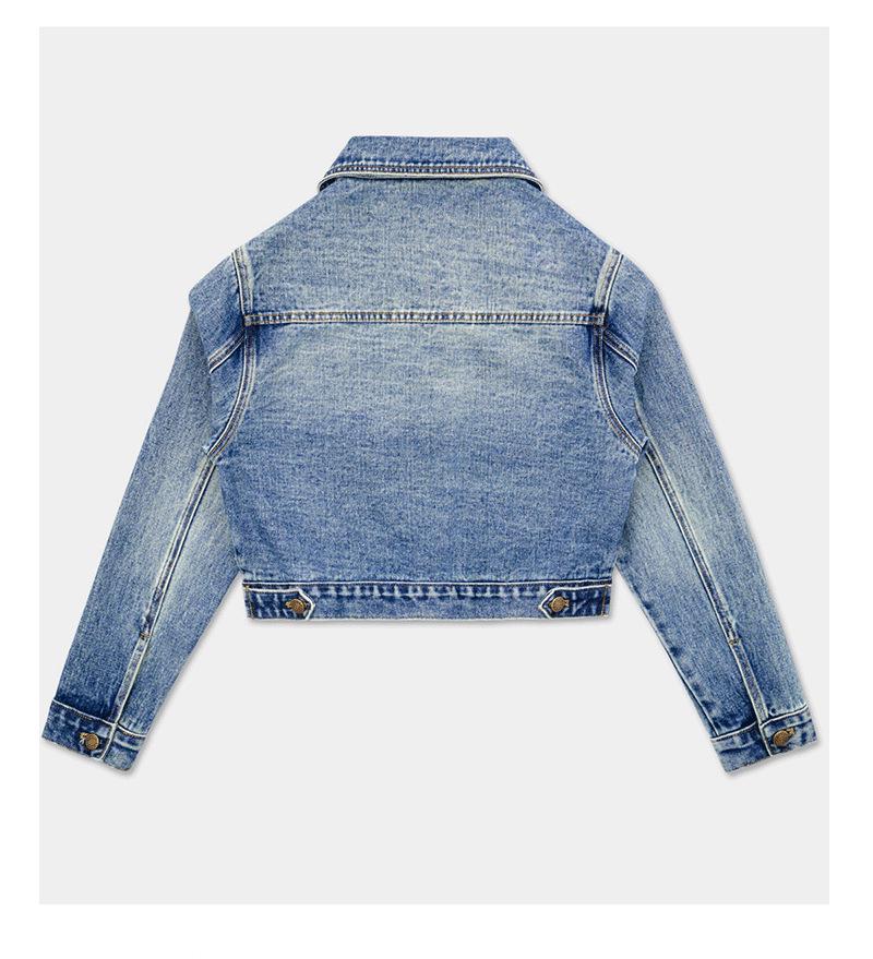 Women's Emerald Blue Retro Denim Jacket - Comfortable Long Sleeve Lazy Style