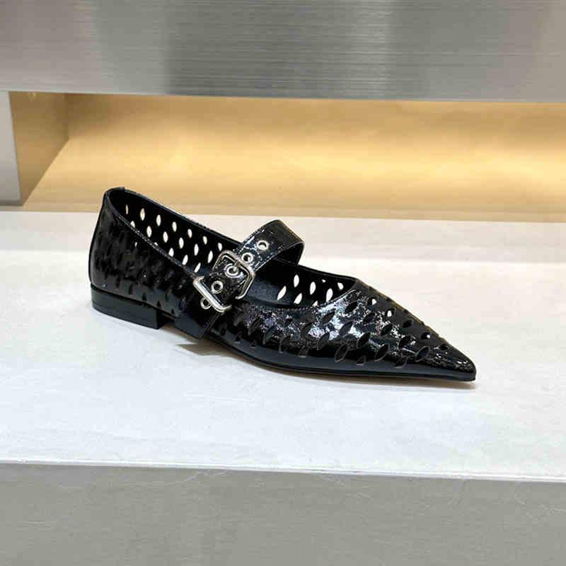 Fashion Summer 2025 New Diamond Embellished Flat Bottom Hollow Out Mary Jane Single Shoes Ballet Slip-On Fishing Net Shoes Women's Sanda