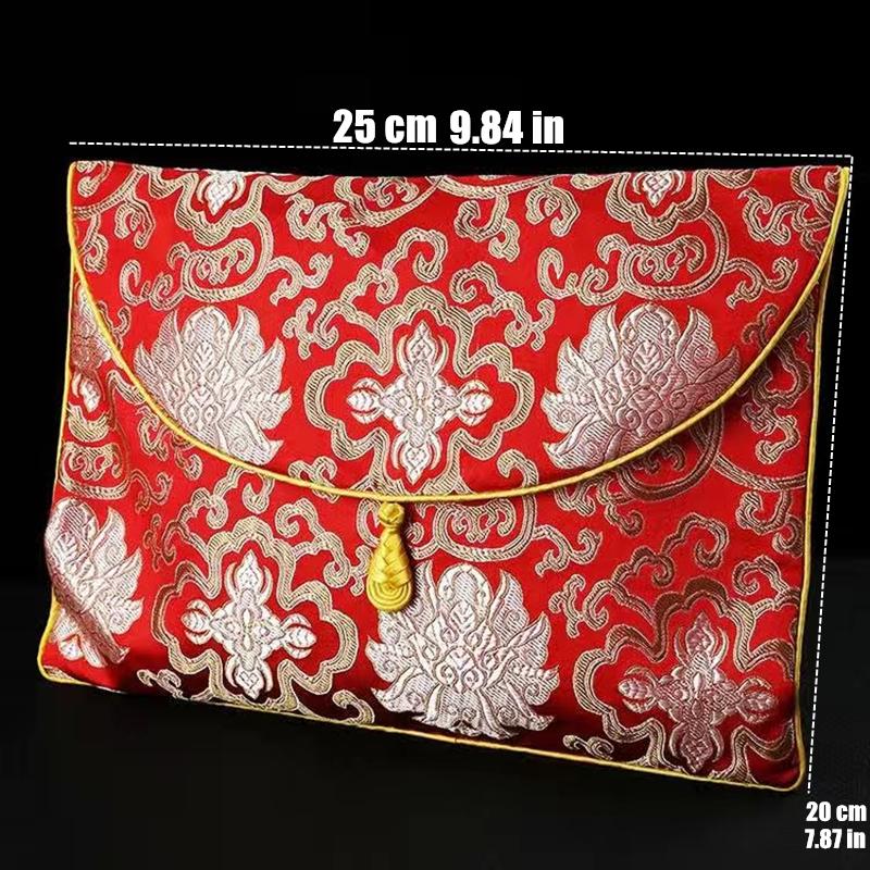 Buddhist Scripture Storage Bag Tantric Organizer Handicrafts Embroidery Satin Button Bag Good Luck Buddhism Home Gift Decorative