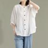Women's Retro Cotton Linen Lantern Sleeve Blouse: Summer Mid-Sleeve, Loose Fit, Plus Size
