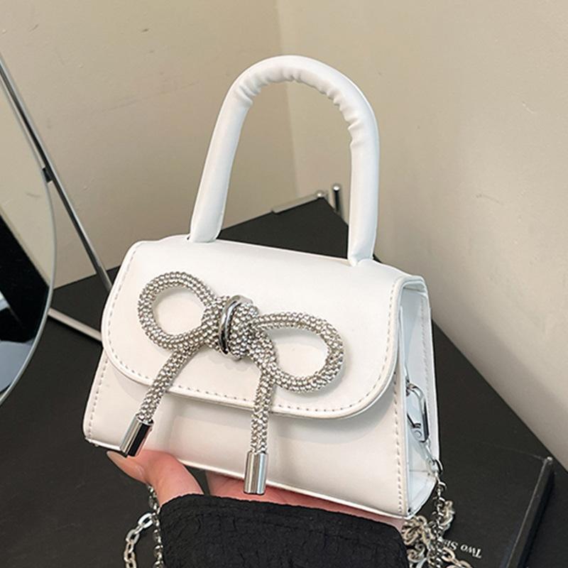 Mini Exquisite Solid Color Bow Handbag 2025 Summer Popular Versatile Small Chain Shoulder Messenger Bag Women