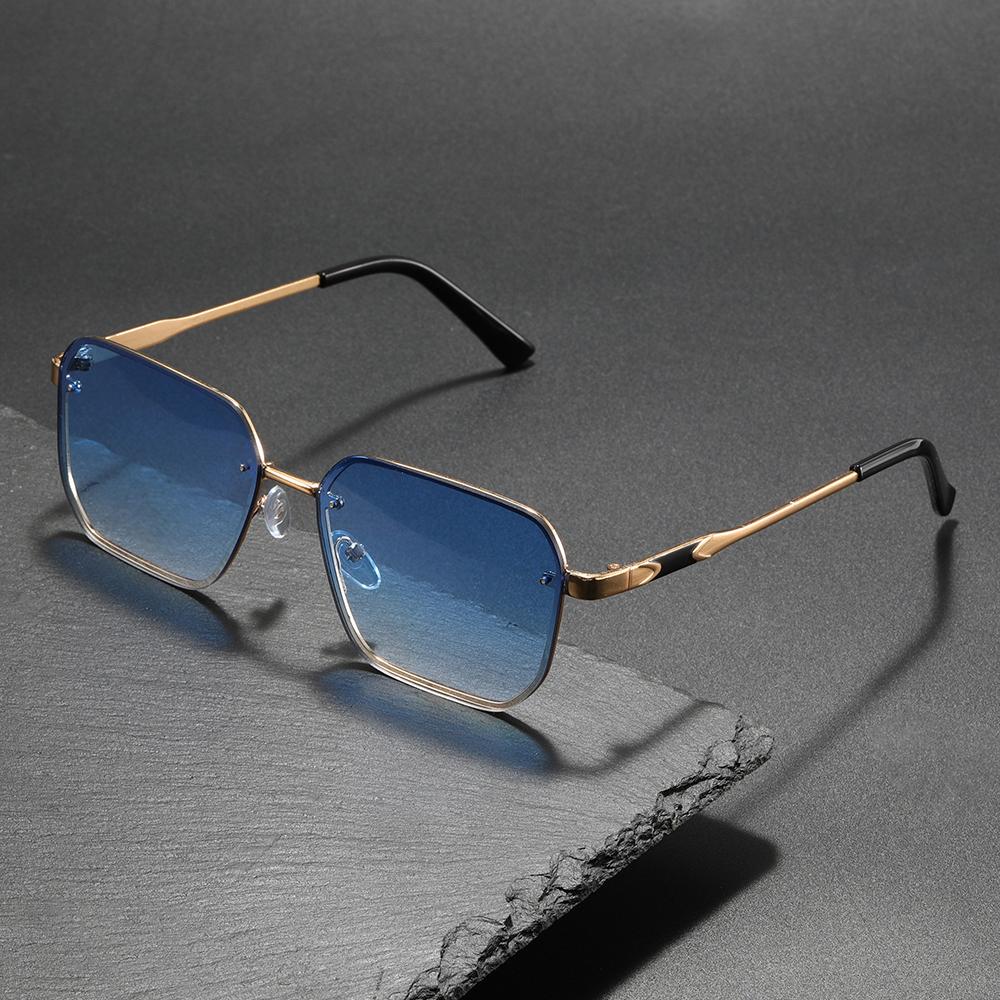 Attractive Glasses Men's Black 1Pc Square Rimless Sunglasses Gold Frame Gradient Blue Lens Fashion Stylish Eyewear