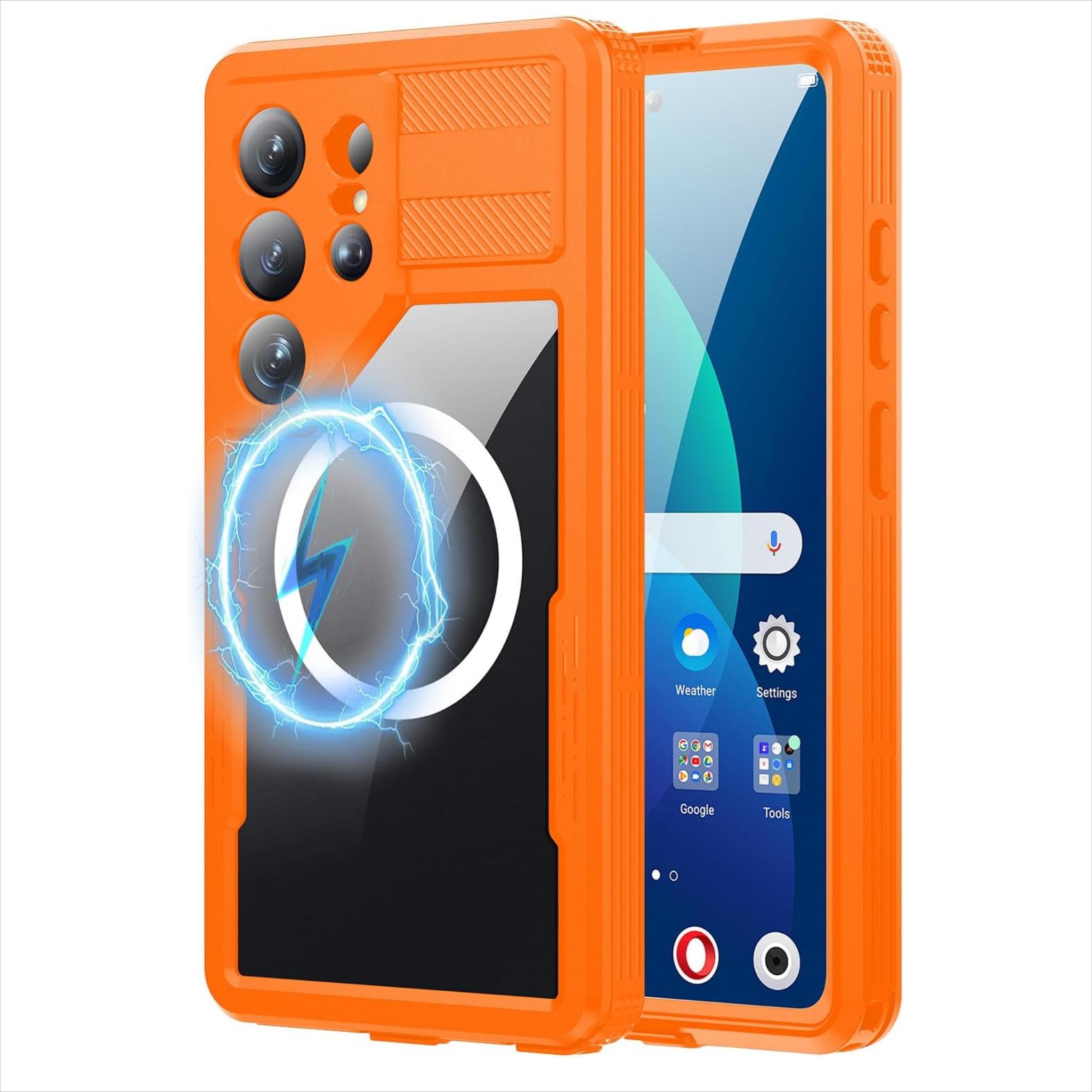 

Magnetic Waterproof Case for Samsung S26 Ultra S26 Plus IP68 Underwater Diving Screen Protector Water Proof Transparent Cover Galaxy S26 Ultra помаранчевий