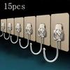5pcs Stainless Steel Adhesive Wall Hooks - Heavy Duty, Transparent & Reusable, Waterproof and Oilproof, No-Drill Installation