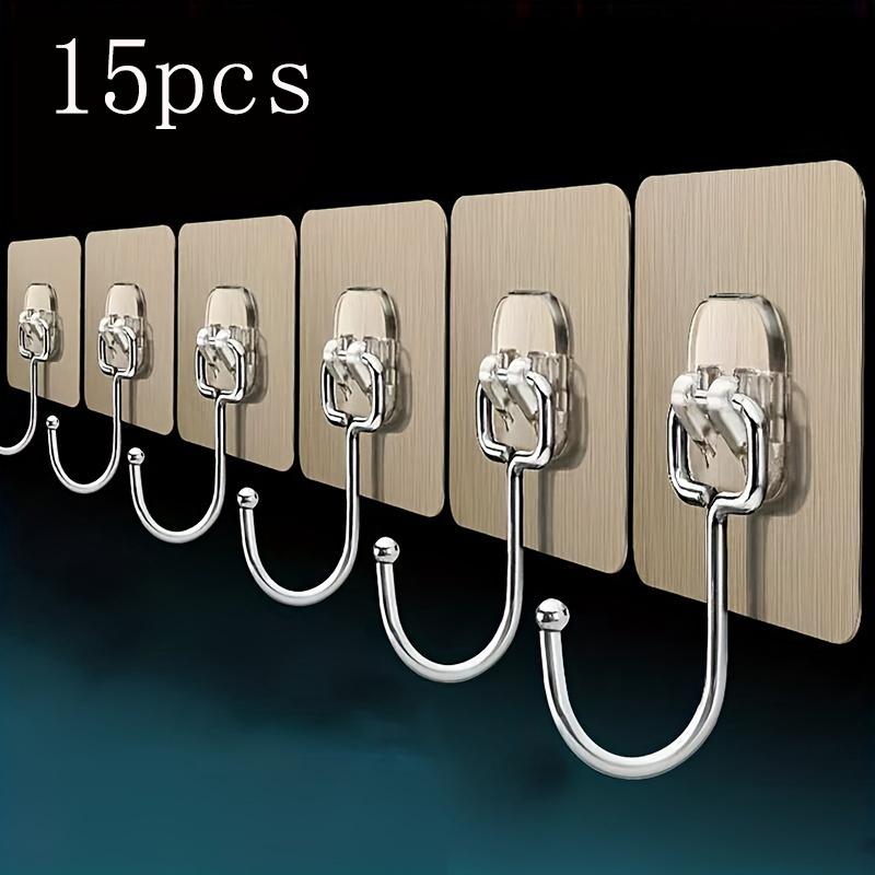 5pcs Stainless Steel Adhesive Wall Hooks - Heavy Duty, Transparent & Reusable, Waterproof and Oilproof, No-Drill Installation