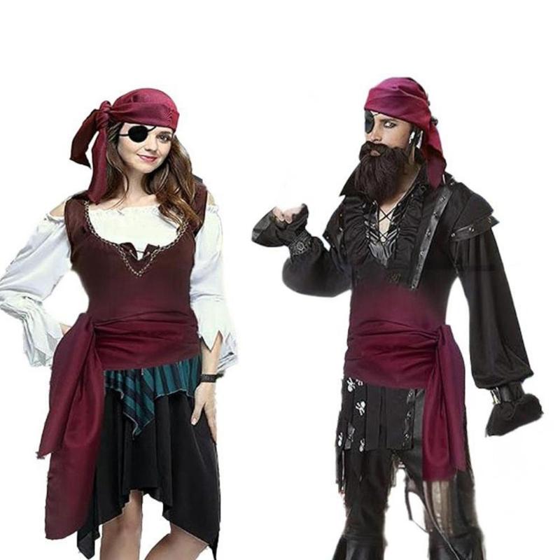 Pirate Costume Accessories Set Pirate Head Scarf,Sash Bracelet Eye Patches Halloween Medieval Renaissances Costumes