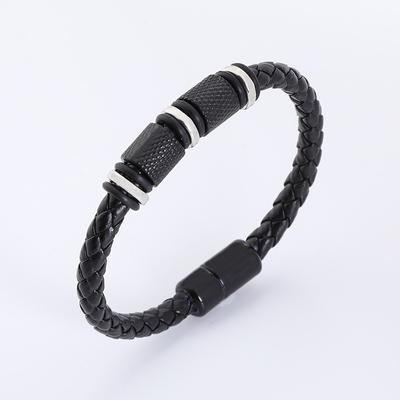 Festival Gift Jewelry Fashion Beaded Magnetic Clasp Bracelet Bracelet Popular Men's Retro Punk Woven Leather Bracelet 1pc Fashion  Jewelry Accessory