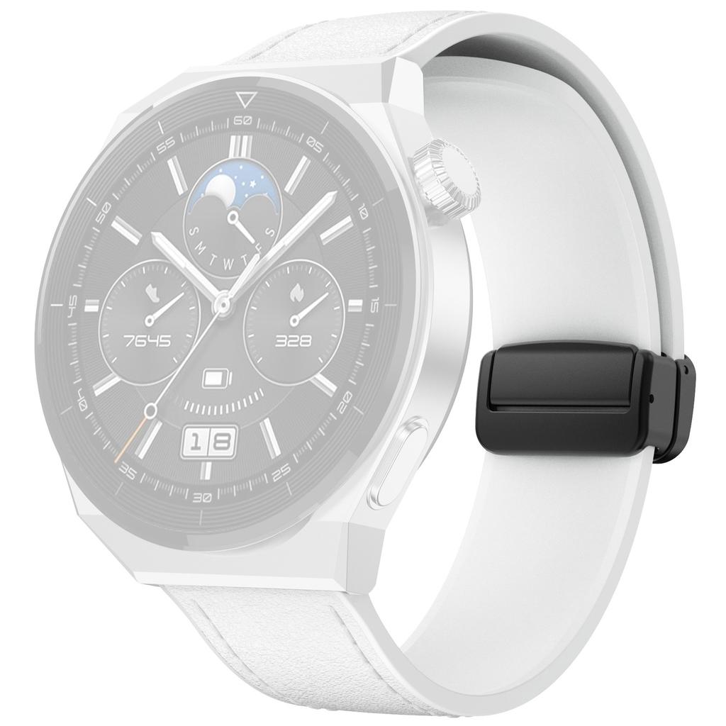 For Huawei Watch 4/4 Pro/GT 4 46mm Watch Strap 22mm Magnetic Leather Coated Silicone Band