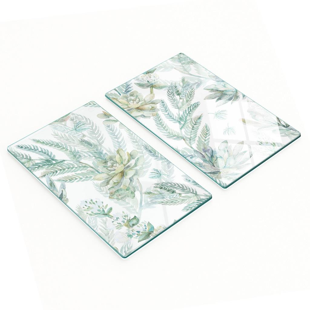 Decorative Glass Chopping and Serving Boards Flowers and Leaves 2x30x52 Cm