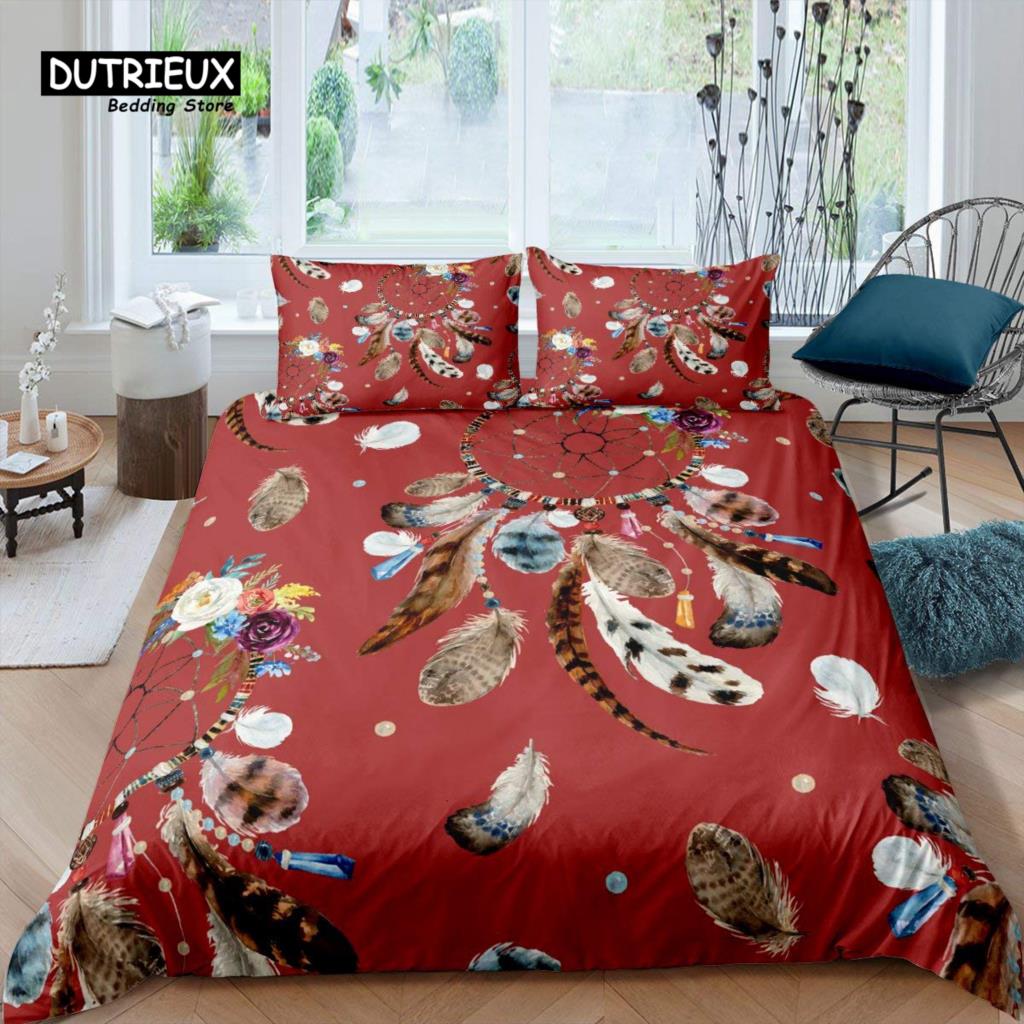 Dreamcatcher Duvet Cover Boho Dream Catcher Comforter Cover Microfiber Indian Native Tribal Elements Bedding Set King Queen Size
