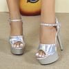 Fashion High Quality Patent Leather Open Toe Platform Sandals Women 16 Cm Super High Heel Pole Dance Shoes Fashion Brand Designer Shoes