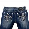 LUXEON Jeans a Zampa Sottile Retro Americano Donna Y2k Harajuku Gotico Vintage Tasca Ricamata Pantaloni in Denim Blu Vita Bassa Gamba Larga Pantalone