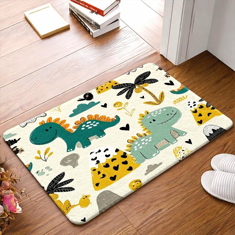 Adorable Dinosaur Floor Mat – Washable Soft Rug with Cartoon Design, Non-Slip PVC Backing for Indoor/Outdoor Use
