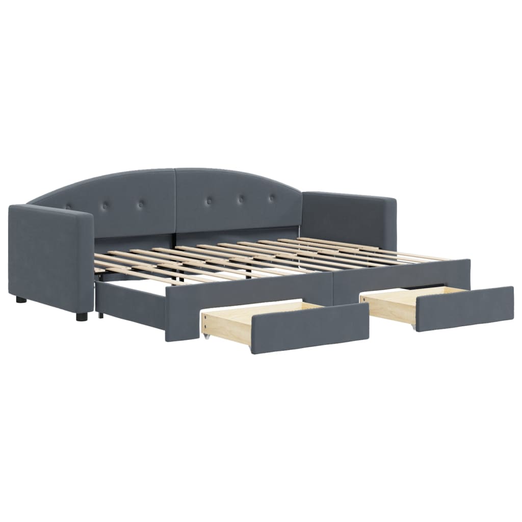 Extendable Daybed with Drawers Dark Grey 80x200 cm Velvet