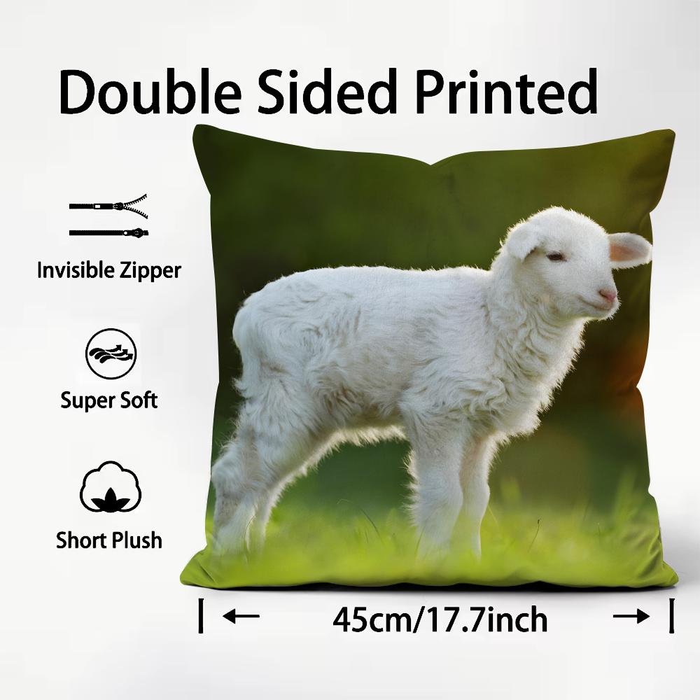 Sheep Cute Cushion Cover Plush Fabric Soft DoubleSided Printed Sofa Warm Winter Home Child Gift Pillow Case