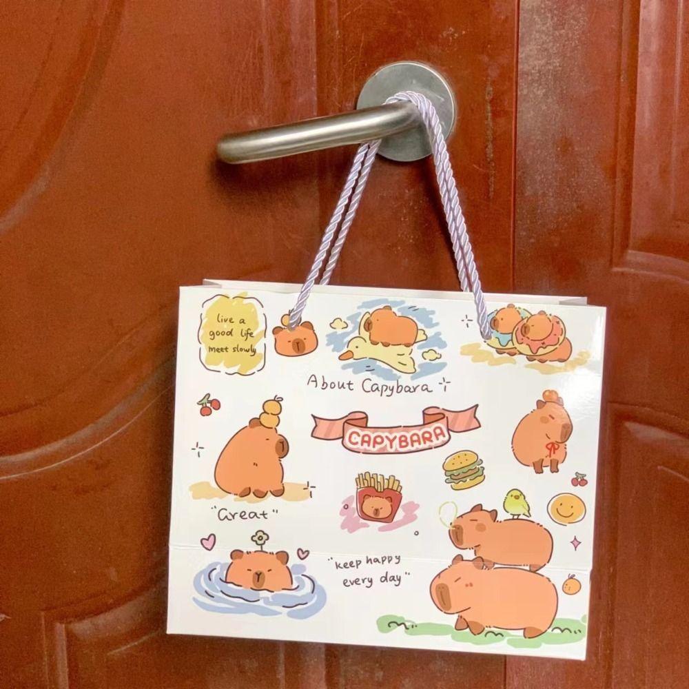 Creative Capybara Handbag Large Capacity Cartoon Paper Bags Foldable Storage Bags