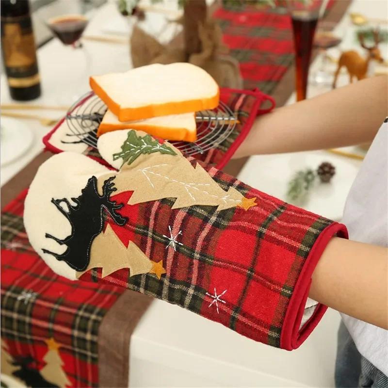 Baking Kitchen Tools, Oven Mitts, Anti - Hot Gloves Pad, Oven Microwave Insulation Mat, Christmas