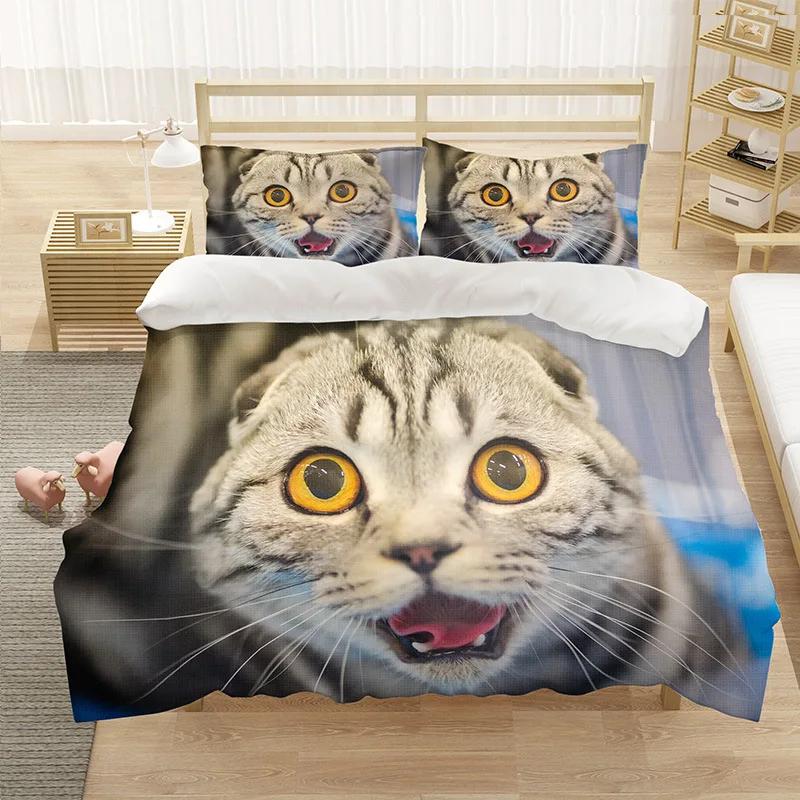 

Милый комплект постельного белья с изображением кошки, односпальный, двуспальный, размера «king-size», пододеяльник из полиэстера с рисунком кошки 70x133cm 2pcs бежевый