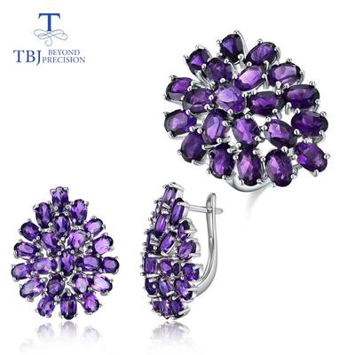 Set di gioielli con ametista africana naturale con design a goccia d'acqua, anello e orecchini in argento sterling 925, gioielleria raffinata per le donne da festa
