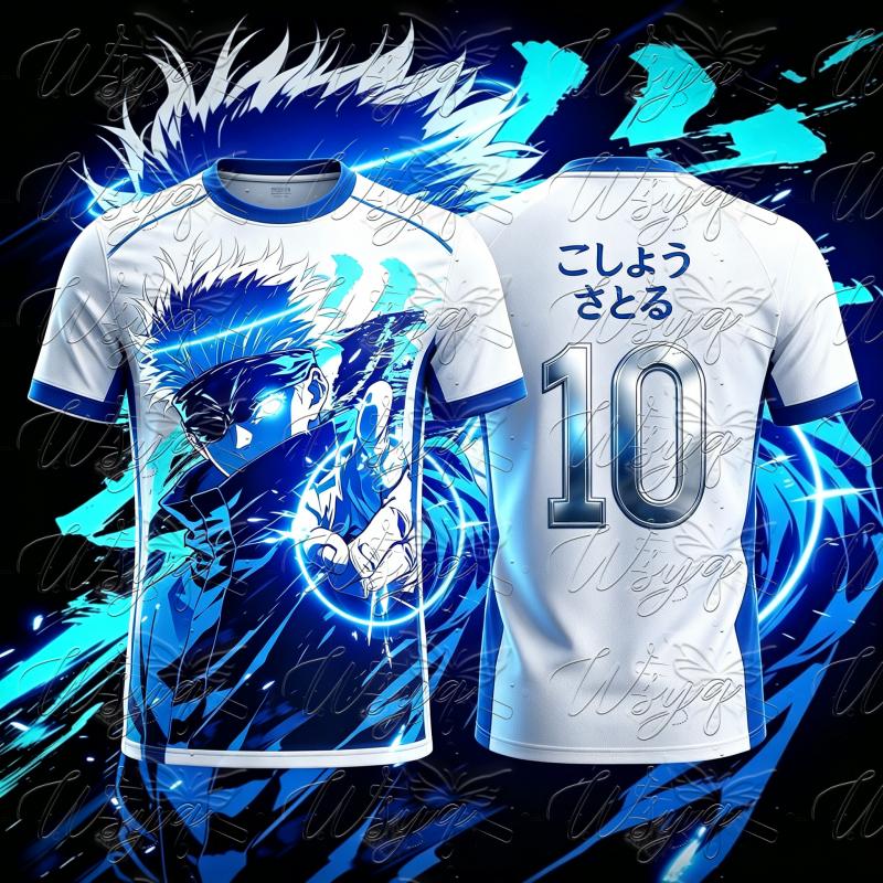 Sommer-Heißverkauf Jujutsu Kaisen Satoru Gojo Neon-Effekt Porträt Nr. 10 Fußballtrikot 3D-Druck T-Shirt Unisex Tee Tops
