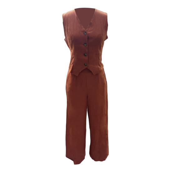 Linen Two-Piece Set Chic Vest Wide Leg Pants Office Lady Outfit Slim Fit Summer Suit for Work Party Vacation