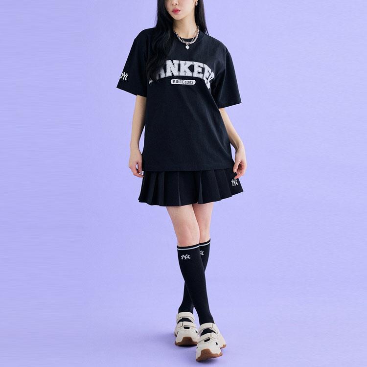 MLB New York Yankees SS23 College Style Letter Print Crew Neck Short Sleeve T-Shirt Unisex Tops Black 3ATSV0633-50BKS