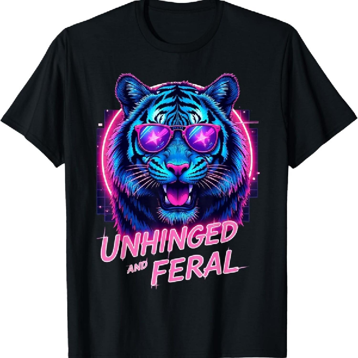 

Cyberpunk Tiger Unhinged and Feral Vaporwave Aesthetic T-Shirt S