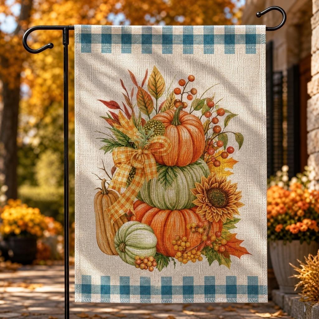Thanksgiving Garden Flag 45x30cm House Door Decoration Seasonal Outdoor Yard Banner with Pumpkin and Leaf Design for Fall Holiday