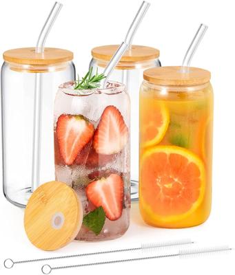 18.6OZ Glasbecher mit Deckel und Strohhalm Transparenter Bubble Tea Becher Glas Bierdose Milch Mokka Tassen 1/2/4 Set Frühstückstasse Trinkgeschirr