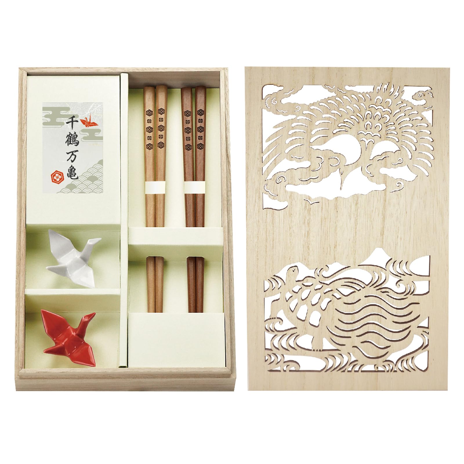 

Mino Ware Chopstick Rest Chopsticks Red and Pair Crane and Wooden Perfect Made in Crane-Shaped (Approx. 5x6cm) & (22.5cm), White, Set, Senjumankame белый