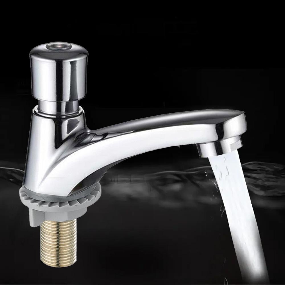 Self Closing Bathroom Faucet with Chrome Finish for Water Conservation