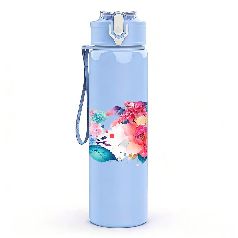 1PC Boho Mixed Flower Bouquet Print 750ml Color Plastic Sports Water Bottle Leakproof Flip Straw Lid Suitable for Sports Office Home Use