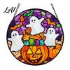 Creative Halloween Souvenirs Stained Glass Suncatcher Ornament Vintage Hanging Window Decor with Pumpkin Ghost Bat Witch Decorations Hat Pattern,