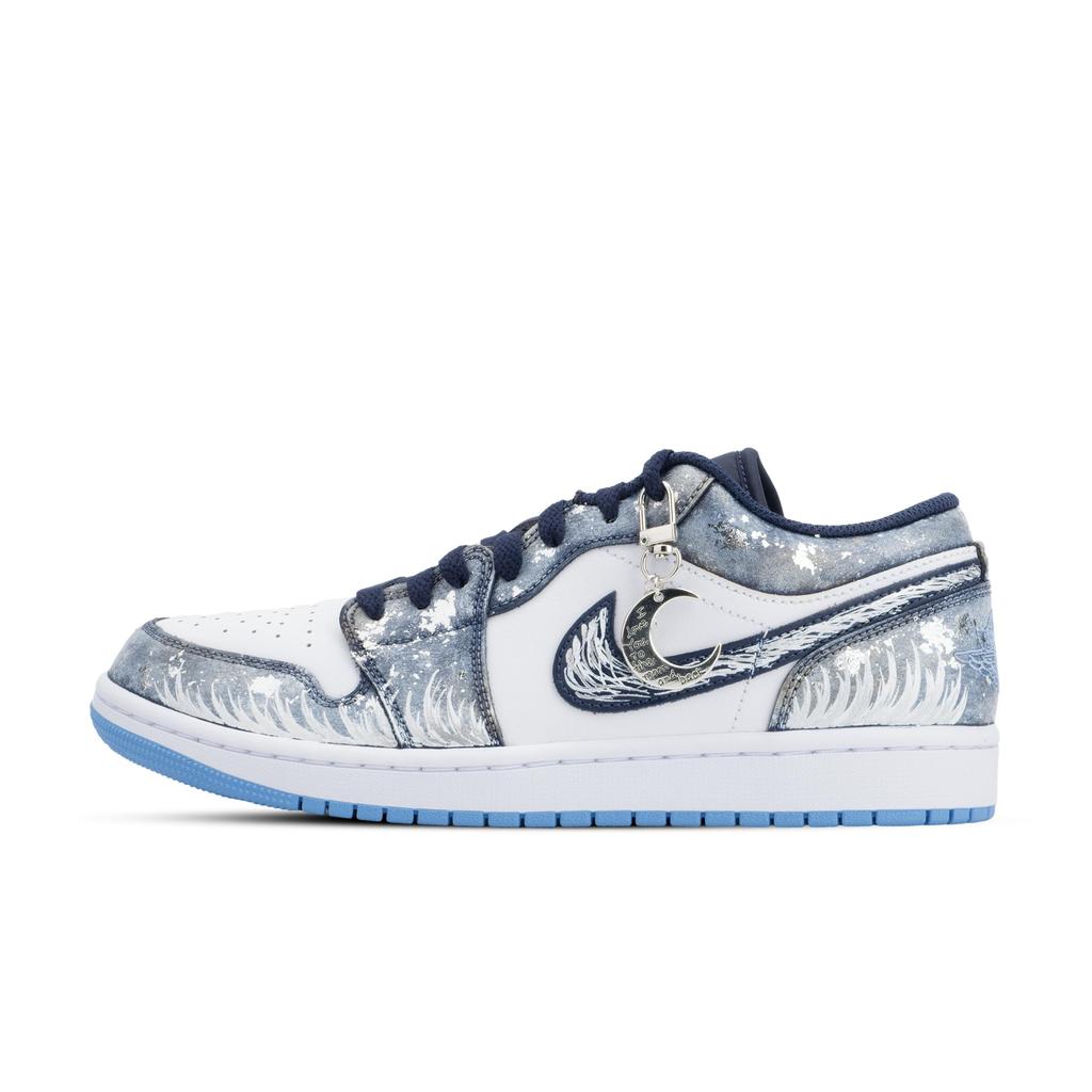 Jordan Air Jordan 1 Monster Lab, Canglang Moon Shadow Low top Vintage Basketball Shoes Unisex White Blue Silver 553558-404(Team445-)