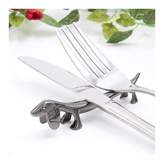 Smiti Animal Chrome Chopstick Rests / Knife Rests, Set of 5 (Dachshund, Black)