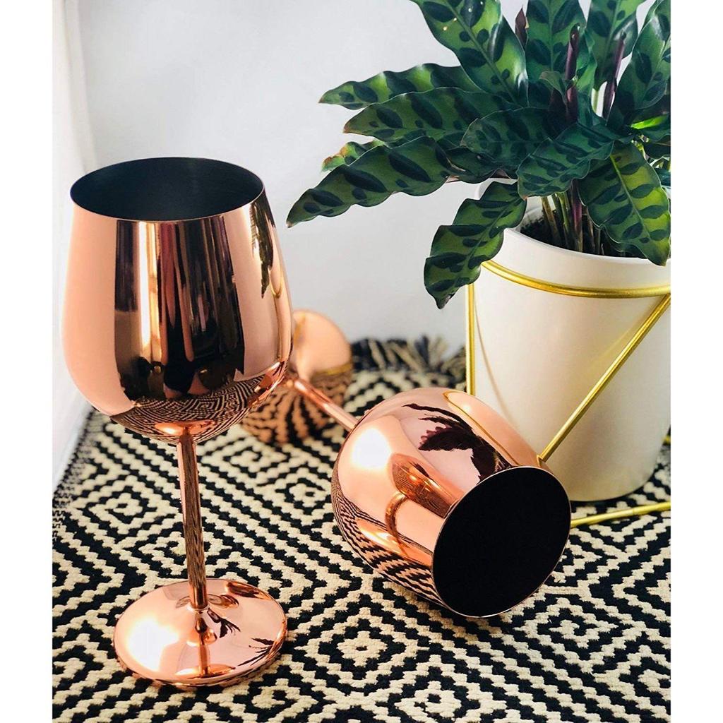 Glasses, Shatter Proof Copper Coated Unbreakable Wine Glass Goblets,Premium Gift for Men and Women, Party Supplies - 350 Ml Set of 2 Pcs