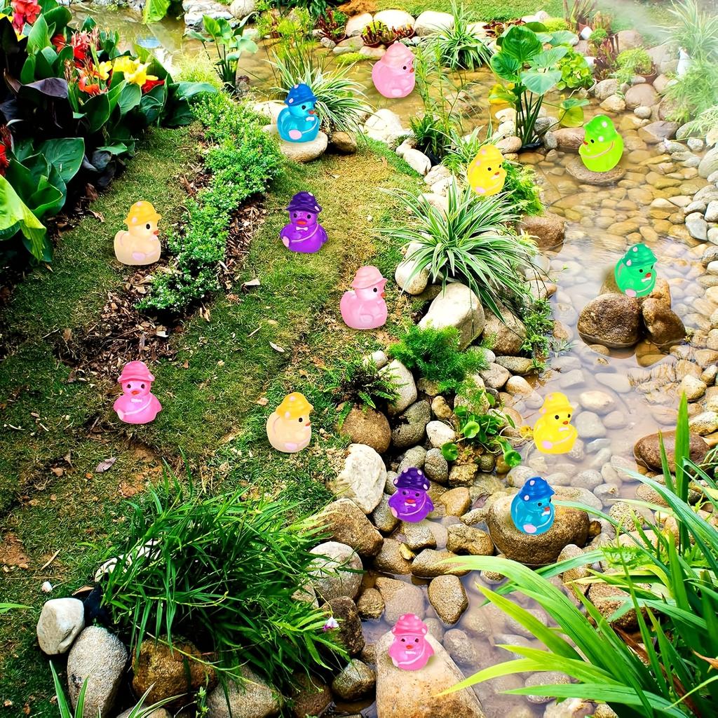 Glow-In-The-Dark 100/50Pcs Mini Resin Ducks With Hats Vibrant Multi-Colored Figures For Diy Crafts Cake Easter Micro Landscape Gardens Decor