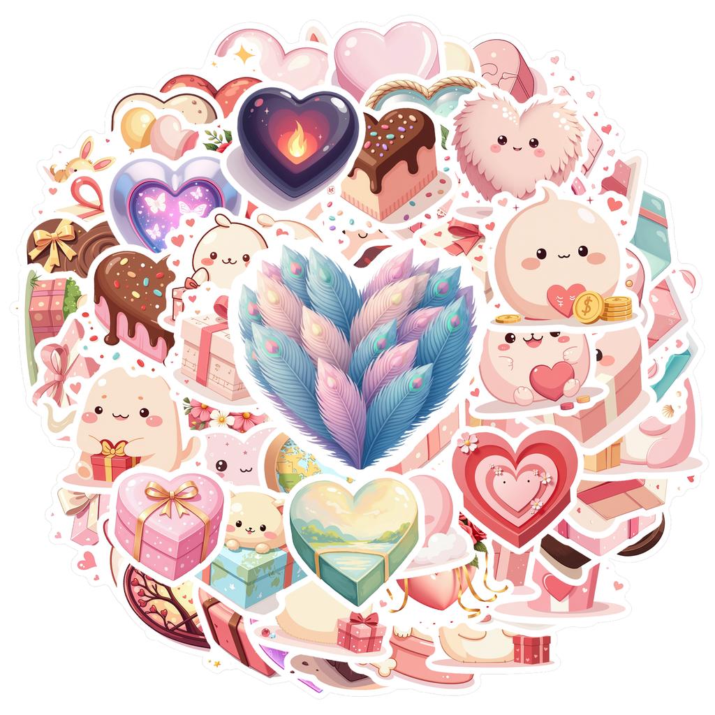 35-200pcs Cute Pink Heart Gift Stickers Aesthetic Decoration DIY Skateboard Fridge Guitar Phone Wall Decals Stationery Stickers