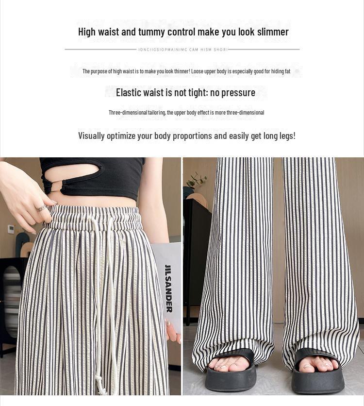 Women's High Waist Vertical Striped Wide-Leg Slimming Pants - Fashionable, Comfortable, and Versatile