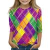 Print Tops For Youth Girls Round Neck 3/4 Sleeves T-Shirts Trendy Tops Outfit Tees