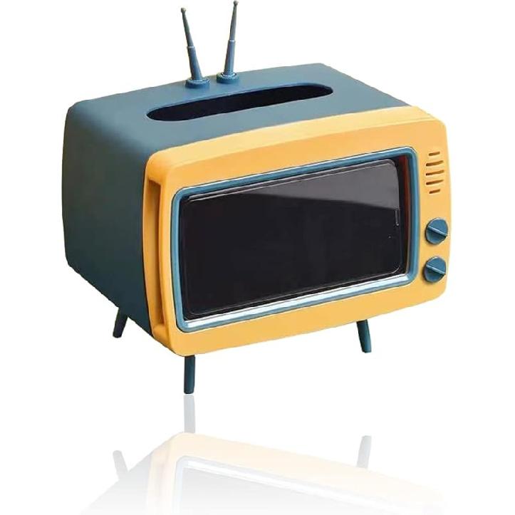 Fun Cute TV Tissue Box Holder,Multi Functional Square Tissue Box Cell Phone Holder for All Smartphone Toilet Paper Napkin Box Desktop Decoration for Tv Tissue Box Holder Blue